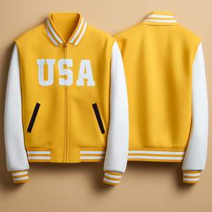 OEM Fabricación Logotipo personalizado en blanco Liso Formal Stand Varsity Jacket Manga de cuero Cadena Chenille Bordado Vintage Letterman - Product Image 3