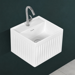 QUBON-X Lavabo Cuadrado de Pared con Certificación NSF, Estilo Rústico, con Desagüe, Grifo Monomando, Acabado Pulido, para Baño - Product Image 2