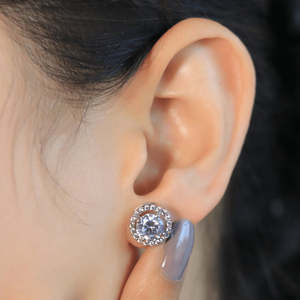 NOVAMART Fine Zarkan Elegant Halo Silver <b>Stud</b> Vintage Trendy Gold Flower Pattern Featuring Diamond Zircon Pearl for Wedding Enga - Product Image 2