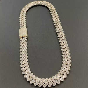 สร้อยคิวบาลิงค์คุณภาพสูงสำหรับทุกเพศ ประดับเพชรเต็มเส้น สีเงินขาว ขนาด 14 มม. ยาว 8 นิ้ว ทรงเหลี่ยมเจียระไน ทนทาน ชุบทอง 18K พร้อมใบรับรอง - Product Image 2