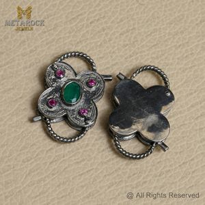 Joyería de plata oxidada 925, encanto de diseñador personalizado, piedra preciosa cortada con rubí Esmeralda, joyería hecha a mano - Product Image 6