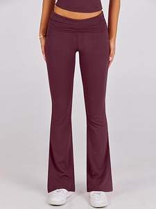 Conjunto de yoga personalizado de 2 piezas para mujer, Top corto de media manga y mallas acampanadas de cintura alta, pantalón de Yoga de tela suave, ropa deportiva, venta al por mayor - Product Image 6