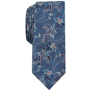 Cravatta da uomo Bar III Edison skinny floreale blu navy in seta jacquard stampata, stile classico casual, taglia regolare, ideale per regali - Product Image 1