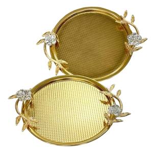 Bandeja Ovalada Decorativa Chapada en Oro de Alta Calidad con Diseño Floral para Bodas o Fiestas, Bandeja Decorativa para Servir Alimentos - Product Image 1