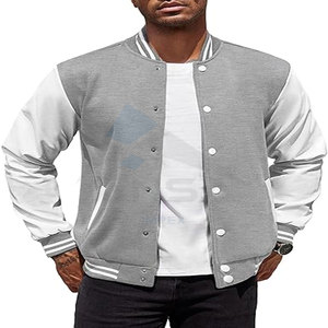 Vestes universitaires personnalisées de luxe pour hommes Vestes Letterman de baseball avec logo brodé à manches longues Lettres en chenille Gris - Product Image 2