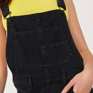 Femmes été décontracté pleine longueur noir Denim combinaison haut court Streetwear Logo personnalisé broderie imprimé lavé sans manches barboteuse - Product Image 6