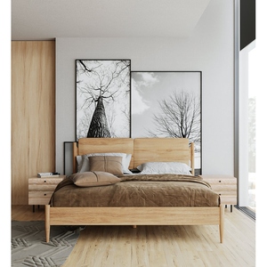 Marco de cama de madera minimalista moderno muebles de madera de caoba Suar de teca duradera Color Natural para Hotel Villa dormitorio 170108 - Product Image 3