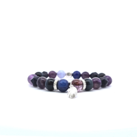 Bracelets unisexes en laiton plaqué or 22 carats, motif énergie bleue et violette, malachite, pour amoureux, style chrétien Fengshui, pour mariage et anniversaire