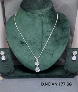 Cz Ad <b>Silver</b> Plated Brass Link Chain <b>Cross</b> Shape Cute Style Pendant for Party Occasion Sku an 177 SG/C-7 - Product Image 1