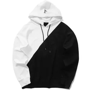 Autumn and winter men's 100% cotton black and white printed hooded sweater and sweatshirt For Men