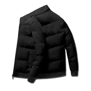 Veste matelassée à col montant pour homme, coupe-vent décontractée d'hiver, fermeture éclair, couleur unie, rembourrage en polyester, coupe régulière - Product Image 3