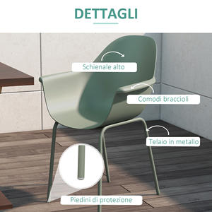 Outsunny Juego de 4 Sillas de Jardín con Patas Antideslizantes, en PP y Acero, 59x55x84 cm, Verde - Product Image 5