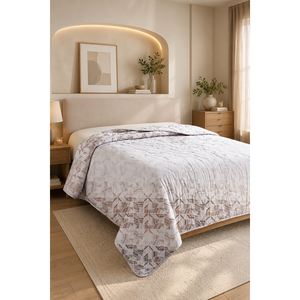 White Patterned <b>Double</b> <b>Bedspread</b> Quilted Style with Woven Technics - Product Image 1