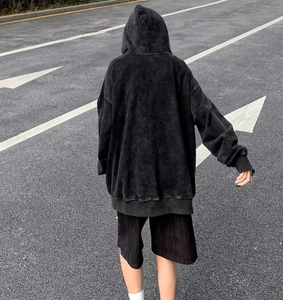 Sudadera de felpa francesa de gran tamaño de alta calidad con relieve sin cuerda Material de algodón Sudaderas con capucha vintage de lavado ácido personalizadas de peso pesado - Product Image 2