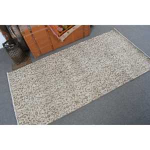 Turkish Vintage Rug, 3.1x6 ft Accent Rug, <b>Brown</b> Gray Floral <b>Wool</b> Rug - Product Image 2