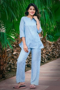 Summer Holidays Two Piece for Summer Cotton Fabric <b>Three</b> Quarter Sleeve Night Suit - Product Image 3