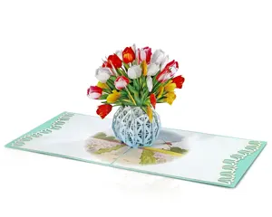 새로운 튤립 꽃 3D 팝업 인사말 카드 2023 사용자 정의 디자인 및 제조 업체 베트남에서 공급 업체 도매