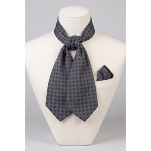 Gray <b>Navy</b> Blue Patterned Oxford Cotton Bow <b>Tie</b> and Cravats Set Men's Accessory Including Ascot and Handkerchief - Product Image 2