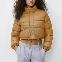 Blouson court matelassé pour femme, manteau d'automne à manches longues, chaud et rembourré, avec fermeture éclair, imperméable, en cuir, col montant en crochet