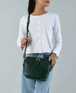 Sac à bandoulière en cuir véritable pour femme, vintage, vert, sac à main à bandoulière unique, fermeture éclair, résistant à l'eau, petit sac émeraude, style boxy - Product Image 3