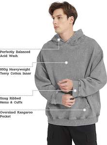 Sudadera con capucha de lavado ácido para hombre, ropa de calle vintage, sudaderas con capucha personalizadas de gran tamaño, suministro al por mayor de fábrica de ropa a granel - Product Image 5