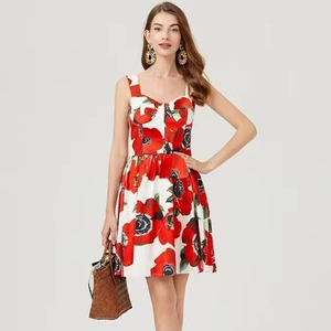 Vestido de algodón sin mangas con estampado Floral a la moda, ropa cómoda de verano con ajuste moderno, regalo de boda personalizado para novia - Product Image 1