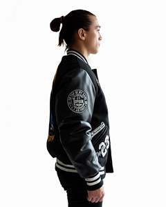 Veste de baseball universitaire en velours côtelé pour hommes, bombardier d'exercice décontracté à col montant avec logo brodé - Product Image 2