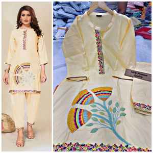 Beau coton de rayonne lourd avec un beau travail de broderie à l'avant sur le dessus avec un ensemble de cordon de pantalon décontracté robe quotidienne régulière - Product Image 6