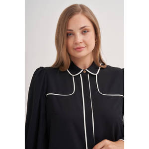 Blusa Vintage de Gasa para Mujer con Ribete en Contraste y Cuello con Lazo - Product Image 3