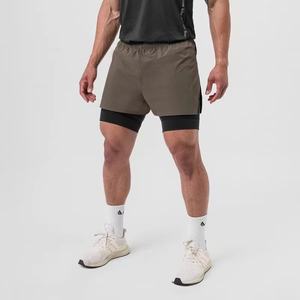 Shorts de sport grande taille pour hommes, respirant, décontracté, avec poche zippée, fermeture à la taille élastique, tricoté, tissage uni - Product Image 1