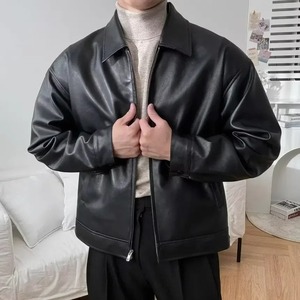 <b>Men's</b> Leather <b>Jacket</b> Lightweight Casual Sports Motorcycle Vest Fashionable Korean Style Fit Baseball Uniform <b>Jacket</b> - Product Image 1
