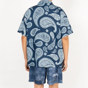 Ensemble chemise et short imprimés décontractés deux-pièces d'été personnalisés pour hommes motif cachemire respirant en polyester - Product Image 4