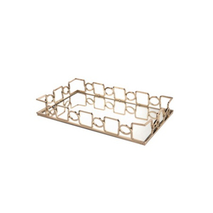 Plateau en aluminium doré et miroir fait à la main avec finition élégante Parfait pour les décorations de mariage élégantes et les accessoires de salle à manger - Product Image 3