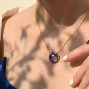 แฮนด์เมด100% ฟุตบอลทรงกลมธรรมชาติพลอยอเมทิสต์และเพชร14K สร้อยคอพลอยสีเหลืองทอง - Product Image 4