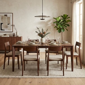 Solid Teak Wood <b>Dining</b> Table Natural <b>Brown</b> Antique Finish Rectangular Wooden Table Woven Rope <b>Chairs</b> Setup Art Design Decor - Product Image 5