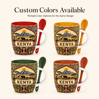 Mug à café en céramique souvenir touristique Afrique Kenya, imprimé animaux sauvages de la savane, design original, avec cuillère et boîte, OEM ODM personnalisé