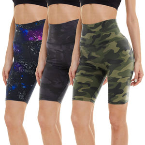 Nouvel arrivage de shorts de motard de yoga taille haute pour femmes, leggings confortables en spandex pour la course à pied, impression personnalisée et sans couture - Product Image 1