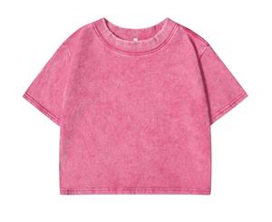 Femmes été décontracté 100% coton haut court ample col rond lavé Vintage à manches courtes t-shirts Style de rue solide haut court - Product Image 3