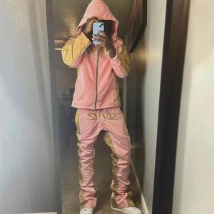 Chaqueta cortavientos con bordado de letras y cremallera para hombre, chaqueta impermeable de nailon de 2 piezas para exteriores, chándal reflectante para correr - Product Image 4