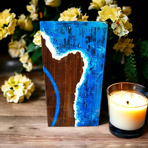 Urna de cremación de palisandro hecha a mano, diseño de resina epoxi de ola Oceánica para mascotas y humanos - Product Image 1