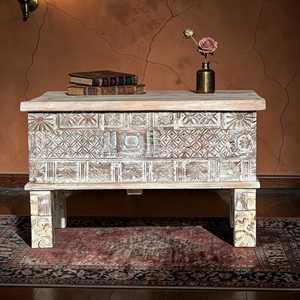 Caja de teca tallada estilo rústico para muebles de sala de estar - Product Image 2