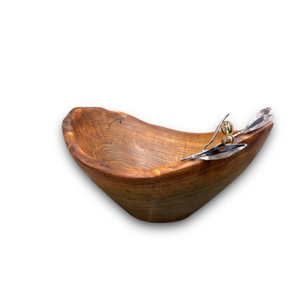 Bol incurvé en bois de qualité supérieure bol de service de nourriture en bois décoratif pour la maison attrayant avec accent de feuille de métal argenté au meilleur prix - Product Image 1