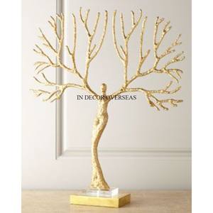 Sculpture de concepteur d'arbre en métal de qualité supérieure enduite de poudre de couleur noire avec des fournitures de décor de maison et d'hôtel de Base en bois - Product Image 5