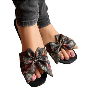 Factory Direct Sale Women Slide for New Arrival Anti-Slippery Fashion Trend Printed Velvet Upper Genuine Leather Outsole - Product Image 1