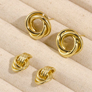 Vente en gros de boucles d'oreilles de haute qualité bijoux de mode plaqué or 18 carats en laiton délicat cercle <span class=keywords><strong>noeud</strong></span> boucles d'oreilles pour les femmes - Product Image 5