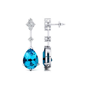 Pendientes de Oro Sólido de 18k con Topacio Azul Natural en Corte Pera, Diamantes Pavé, Joyería Fina Genuina, Bonitos, Chapados en Rodio - Product Image 4