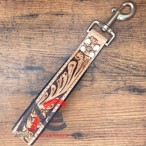 Top Selling Pet Supplies Hand Tooled Cow Leather Traffic Lead Traffic Leash Short Leash for Dog Training Traffic Padded Handle - Product Image 1