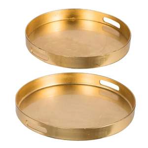 Luxury Gold Ribbed Edge Mirror <b>Tray</b> Decorative Round <b>Tray</b> for Tabletop <b>Vanity</b> Entryway or Centerpiece Accent Arrangement - Product Image 2