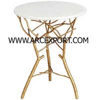 Table de service en cuivre couleur or avec support brun, design luxueux et perlé, vente en gros