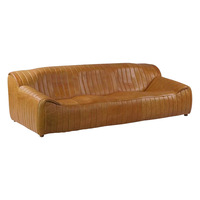 Canapé trois places en cuir véritable style moderne, design vague caramel, pour appartement, chambre, hall d'hôtel, salon